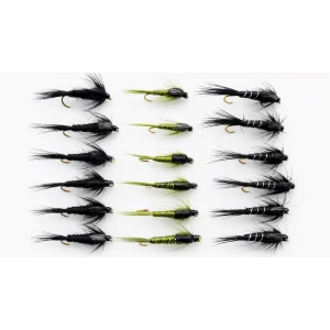 18 Nymph Flies - Black and Olive