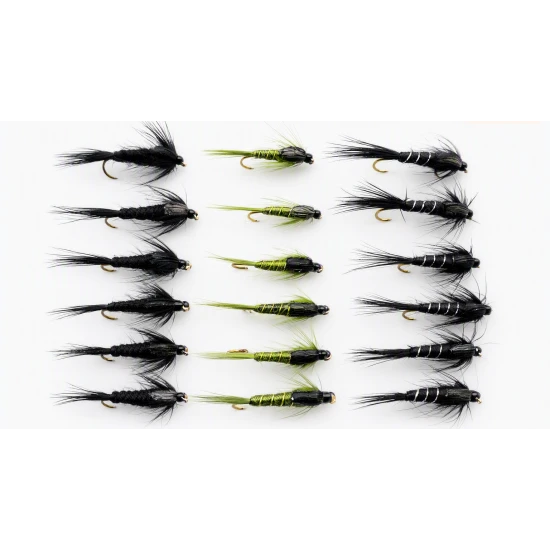 18 Nymph Flies - Black and Olive