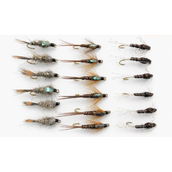 18 Nymph Flies - Flash - Hares Ear,Pheasant Tail and Pearly