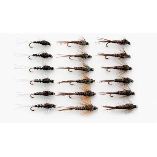 18 Nymph Flies - Pheasant Tails, Pearly, Flash and Natural