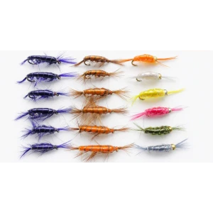 18 Shrimp Trout Flies - GH scud, UW Shrimp, Purple Shrimp