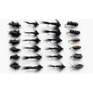 24 Black Nymph Flies - Chomper, Semtex, Ribbed, Gnat