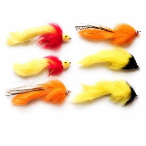 6 Mixed Pike Flies - Mad Mullet, Yellow/Black Bunny, Pumpkin