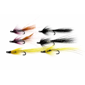 6 Salmon Doubles - Pink Shrimp, Black and Silver, Banana Shrimp