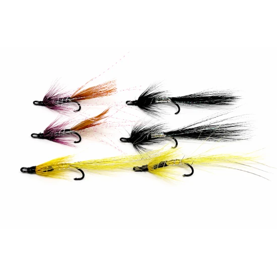 6 Salmon Doubles - Pink Shrimp, Black and Silver, Banana Shrimp