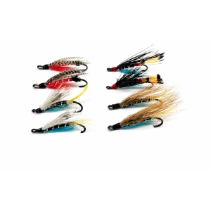 8 Salmon Singles - Scarlet Diver, Blue Charm, Black Doctor and Hairy Mary
