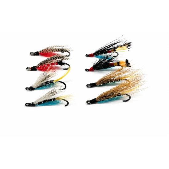 8 Salmon Singles - Scarlet Diver, Blue Charm, Black Doctor and Hairy Mary