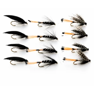 12 Wet Flies - Peter Ross,Black Pennel, Magpie & Silver