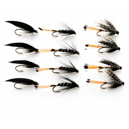 12 Wet Flies - Peter Ross,Black Pennel, Magpie & Silver
