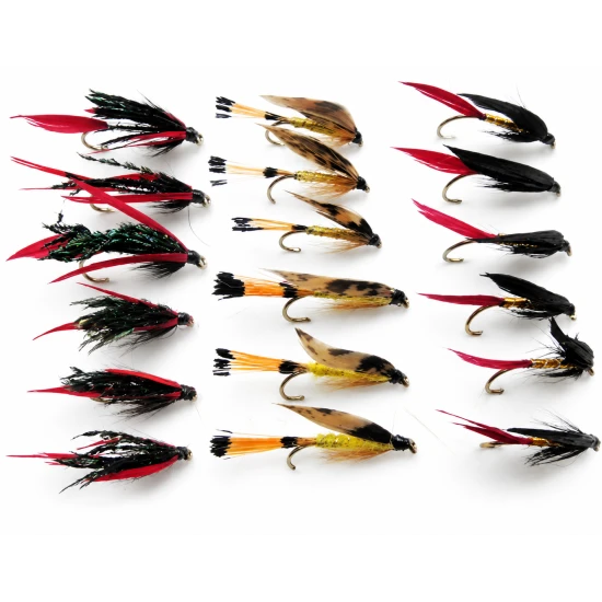 18 Wet Flies - Sea Trout Large Hook - Gold butcher, Alexandra, Woodcock