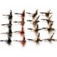 16 Humpy Flies - Black, Brown, Yellow, Olive