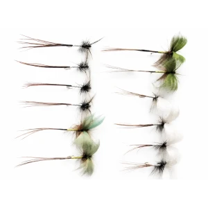 12 Mixed Mayflies, Grey, Green & Spent