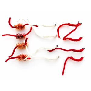 12  Mixed Worm -  Fritz Worm, Red & White Chenille Worms