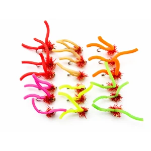 18 Barbless Mixed Gold Bead Fritz Squirmy Worm, Mixed Colours