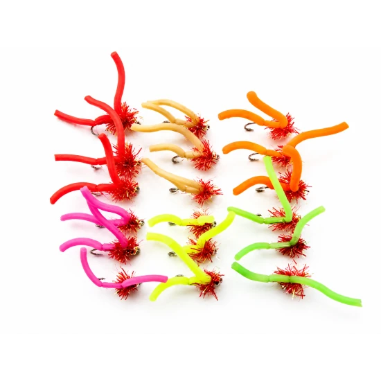 18 Barbless Mixed Gold Bead Fritz Squirmy Worm, Mixed Colours