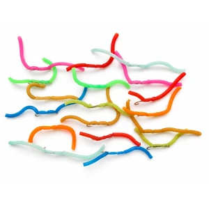18 Barbless Unweighted Squirmy Worms, Mixed Colours