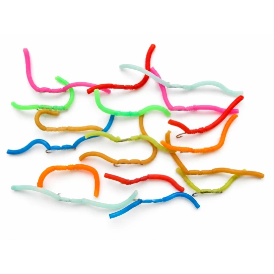 18 Barbless Unweighted Squirmy Worms, Mixed Colours