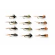12 Barbless Crunchers, Black, Olive & Orange