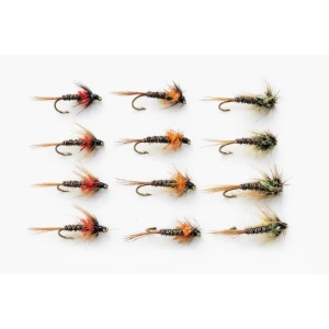 12 Barbless Crunchers, Red, Olive & Orange