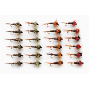 24 Barbless Cruncher Nymphs - Black, Olive, Red, Orange