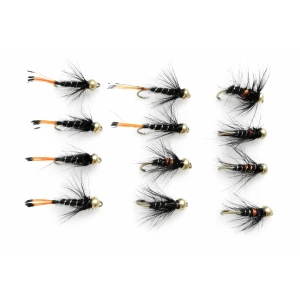 12 Barbless Goldhead Nymph - Bibio and Black Pennel
