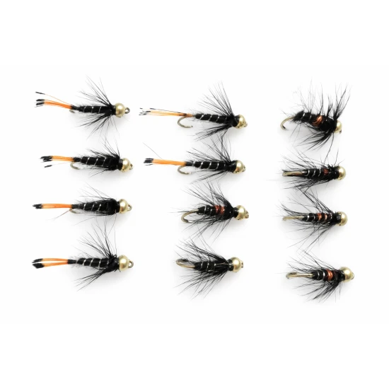 12 Barbless Goldhead Nymph - Bibio and Black Pennel