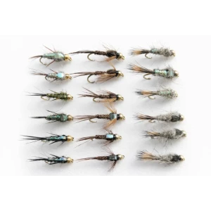 18 Barbless Goldhead Nymphs, Hares Ear,Pheasant tail, Evils