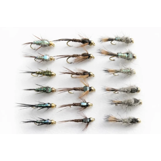 18 Barbless Goldhead Nymphs, Hares Ear,Pheasant tail, Evils
