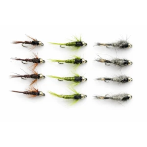12 Barbless Goldhead Nymph - Hares Ear,Pheas Tail and Olives