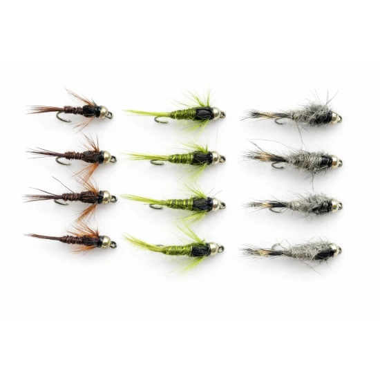 12 Barbless Goldhead Nymph - Hares Ear,Pheas Tail and Olives