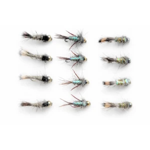 12 Barbless Goldhead Nymph - Hares Ear Standard, Hares Ear Flash body, Evil Weevil