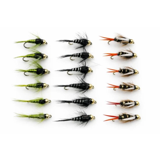 18 Barbless Goldhead Nymph  Flies - Prince,Olives,Black and Silver