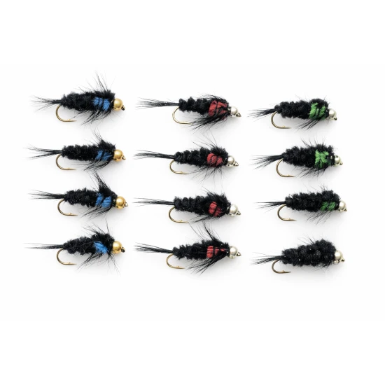 12 Barbless Goldhead Montana  Red Green Blue,  - Longshank