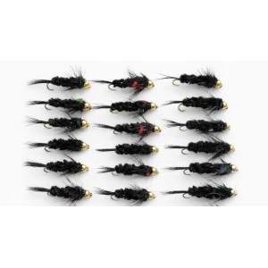 18 Barbless Goldhead Longshank Montana. Blue, Green & Red