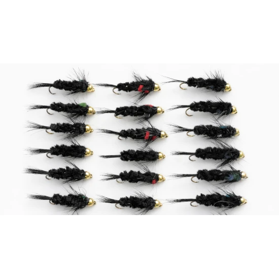 18 Barbless Goldhead Longshank Montana. Blue, Green & Red