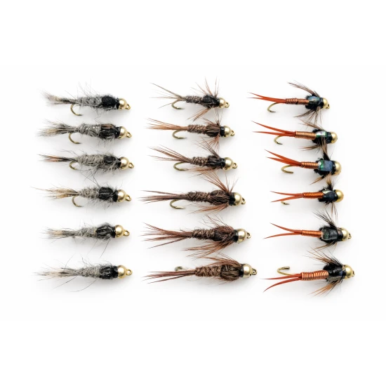 18 Barbless Goldhead Nymph  Flies -  Hares Ear, Copper John,Pheas Tail