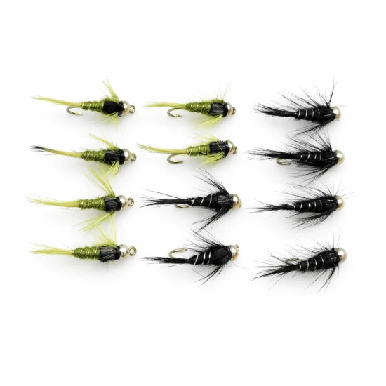 12 Barbless Goldhead Nymph - Olive and Black Damsel