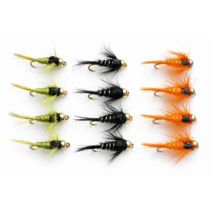 12 Barbless Goldhead Nymph - Silver Ribbed, Three Colours