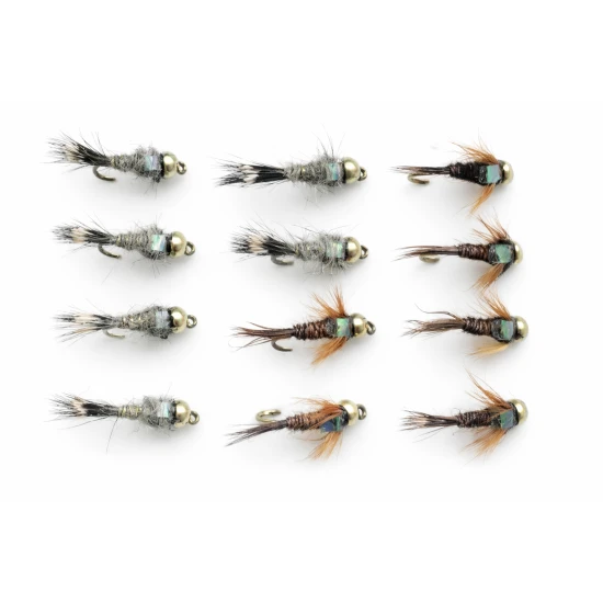 12 Barbless Goldhead Nymph - Flash Head Hares Ear and Flash Head Pheasant Tail