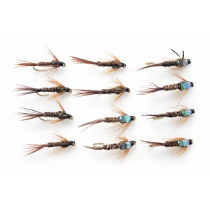 12 Barbless Pheasant Tail Nymph, Flash & Standard