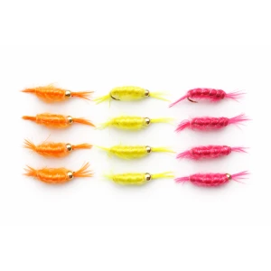 12 Barbless Scud, Pink, Yellow & Orange