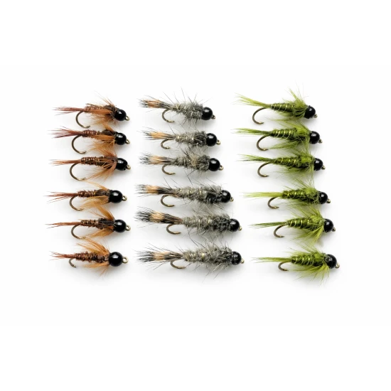 18 BARBLESS Tungsten Bead Nymph - Hares ear, Pheasant Tail, Olive