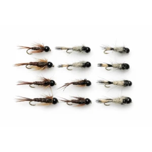 12 BARBLESS Tungsten Bead Flies - Pheasant Tail/ Hares Ear