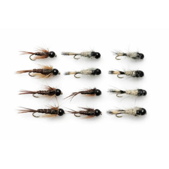 12 BARBLESS Tungsten Bead Flies - Pheasant Tail/ Hares Ear