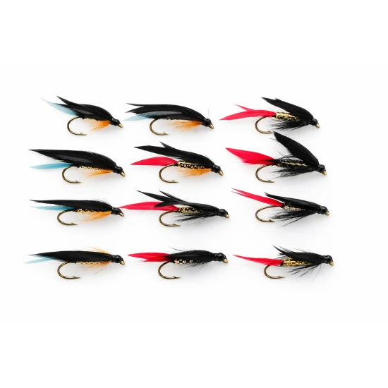 12 Barbless Wet Flies - Butchers, Gold and Kingfisher