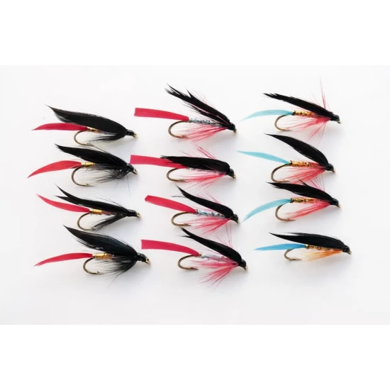 12 Barbless Wet Flies - Butchers, Gold, Bloody & Kingfisher
