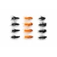 12 Barbless Snatchers - Black & Red, Orange & Black & Green