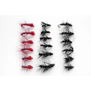 18 Barbless Snatchers, Claret, Black/Green, Black/Red